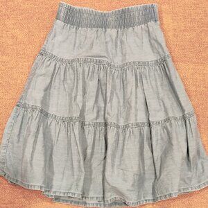 XS Ruffled Denim Midi Skirt